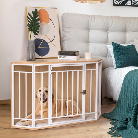 MEWOO Corner Dog Crate Furniture with Cushion, Wooden Dog Kennel End Table, Doghouse, Pet Crate for Indoor Use, Dog Cages for Small Medium Dogs Indoor Mewoo
