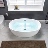 WOODBRIDGE 55" Acrylic Freestanding Bathtub Contemporary Soaking White Tub with Matte Black Overflow and Drain,B1418 -MB-Drain &O WOODBRIDGE