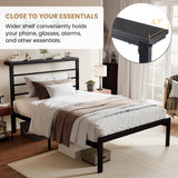 SHA CERLIN Heavy Duty Twin Bed Frame with Practical Headboard Shelf and Strong Metal Support SHA CERLIN
