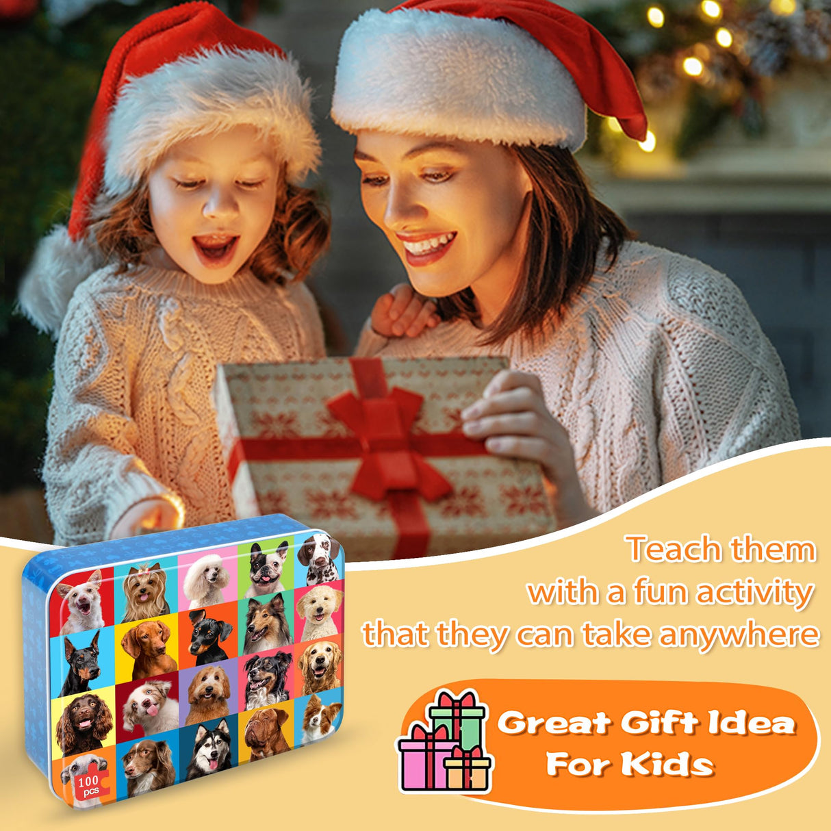LELEMON Puzzles for Kids Ages 4-6,Dog Puzzle 100 Piece Puzzles for Kids Ages 4-8 in a Metal Box, Educational Kids Puzzles Jigsaw Puzzles 100 Piece Puzzle Games Puzzle Toys for Girls and Boys LELEMON
