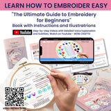 Moni Crafts Embroidery Kit for Beginners – DIY Hand Embroidery Set for Adults and Kids with 4 Stamped Patterns, Hoop, Threads, Needles and Step-by-Step Stitch Guide to Learn 33 Stitches Moni Crafts