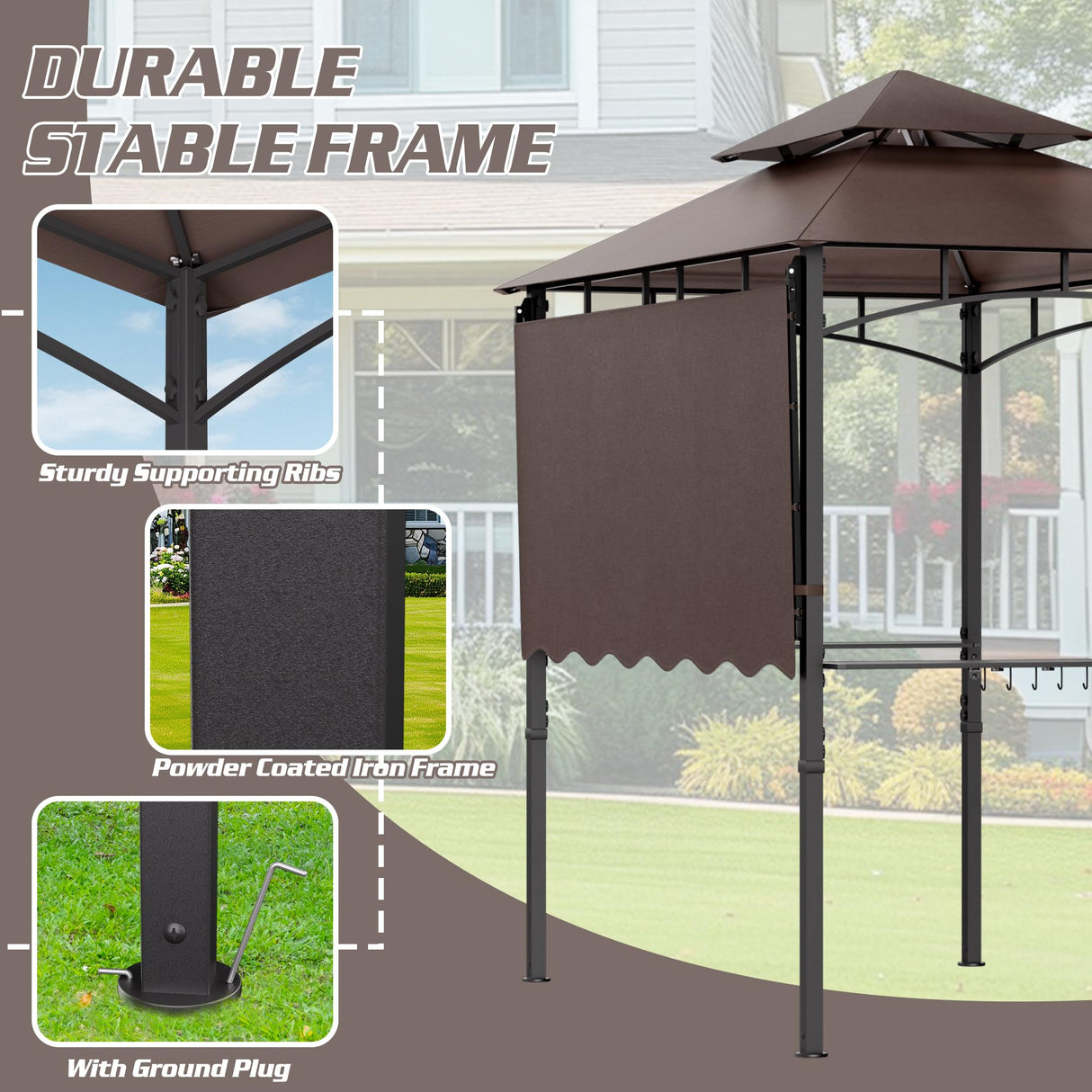 Decomax 8'X8' Grill Gazebo Canopy - Heavy Duty Steel Frame, Double Tiered Grill Canopy for Outdoor Grill W/Shelves, Ceiling Hooks and Ground Stakes, Outdoor Patio Canopy Tent BBQ Gazebo for Backyard Decomax