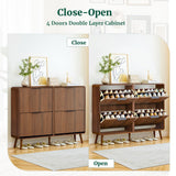 47" Fluted Large Shoe Cabinet with 4 Flip Drawers, Slim Freestanding Shoe Cabinet Organizer, Narrow Shoes Storage Rack for Entryway, 5 Sturdy Legs (All Walnut, 9.45" D x 47.24" W x 35.83" H) FurSch