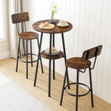 HOOBRO 3 Pieces Round Bar Height Table and Chairs Set, Round Dining Table Set, Pub Table and Chairs for Small Space, 2 Tier Kitchen Table and Bar Stools with Back, Rustic Brown BF35BT01 HOOBRO
