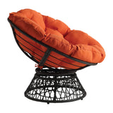 OSP Home Furnishings Wicker Papasan Chair with 360-Degree Swivel, Grey Frame with Orange Cushion OSP Home Furnishings