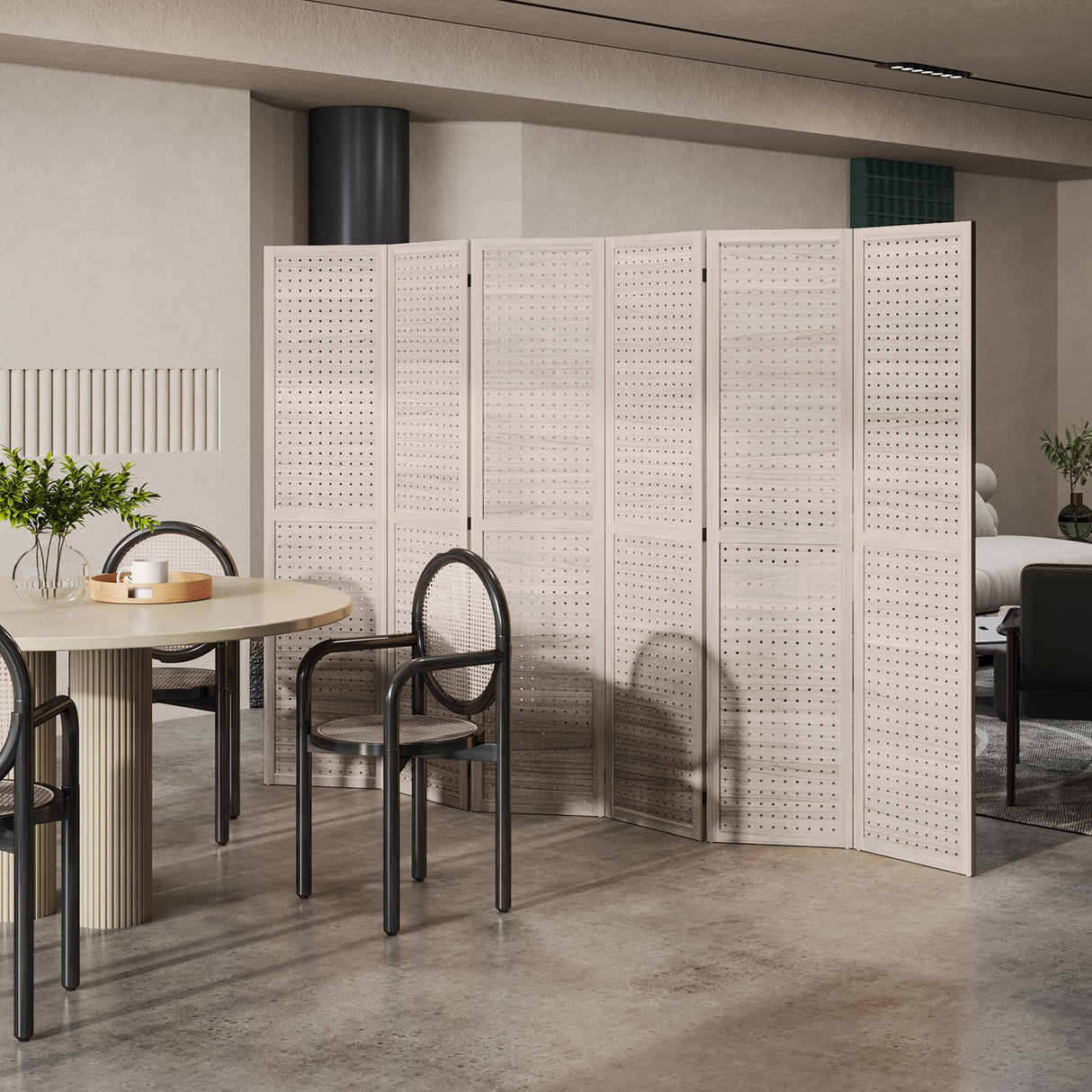 HOMCOM 6 Panel Pegboard Display with 500 Hook Holes, Wood Room Divider Wall, 5.6Ft Folding Privacy Screens, Portable Freestanding Wall Organizer for Bedroom Reading Room, Natural HOMCOM