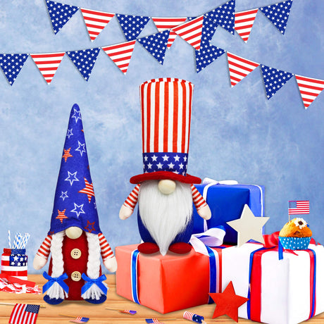 4th of July Patriotic Gnome Decorations, 2 PCS Handmade Mr & Mrs USA Swedish Tomte Gnomes Plush Table Ornaments Gift for Independence Day Memorial Day Presidents Day Veterans Day Armed Forces Day HALOGATE