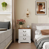 HOPUBUY 22" Farmhouse Nightstand Set of 2 with Charging Station, Wood Night Stand with Antique Handles, 3 Drawer Night Stand Tall Nightstand for Bedroom, Off White and Brown Top HOPUBUY