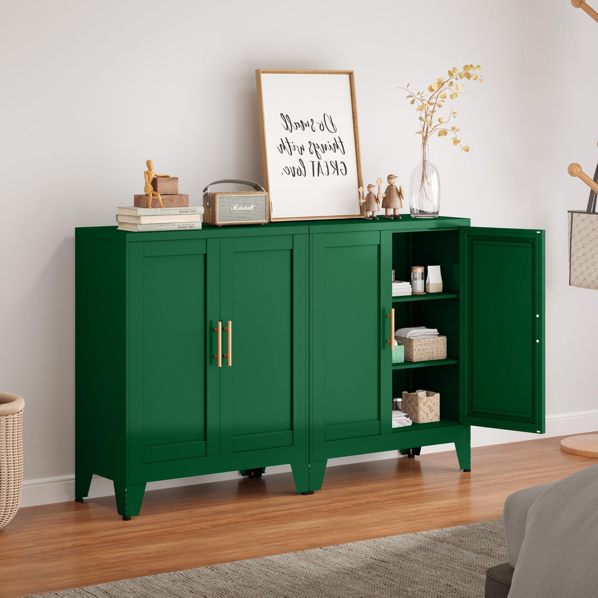 GAIOUS 35.83" Metal Pantry Storage Cabinet with 2 Doors and 2 Adjustable Shelves, Green Freestanding Hutch for Kitchen/Laundry/Living Room/Bedroom GAIOUS