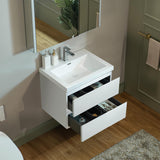 WOODBRIDGE 23-5/8 in. W x 19-5/8 in. D Wall Mounted Floating Vanity in Glossy White with Resin Composite Vanity Top in Glossy White WOODBRIDGE
