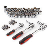 CARTMAN 205 Piece Ratchet Wrench Tool Set,1/4" & 3/8" & 1/2" Drive with SAE/Metric Sockets Kit in Plastic Toolbox CARTMAN