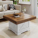 Lareth Coffee Table 31.5 in Farmhouse Center Table with X Design Wooden Pedestal for Living Room, Small Square Home Office Tea Accent Table for Dining Room Apartment, Antique White Lareth