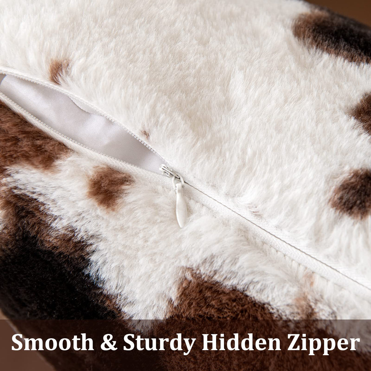 Woaboy Pack of 2 Luxury Faux Fur Throw Pillow Covers Cowhide Decorative Soft Fluffy Plush Couch Throws Brindle Cushion Covers for Couch Living Room Sofa Bedroom 18x18 Inch Woaboy