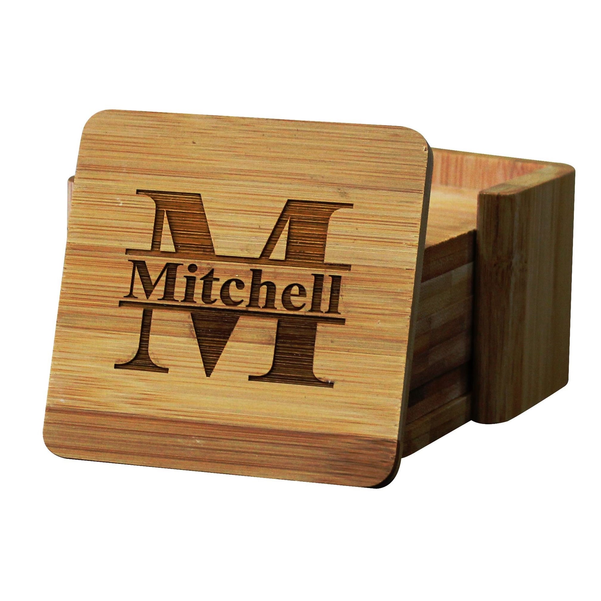 Personalized Coasters - Bamboo Coasters for Drinks with Holders - 7 Piece Set (Square) - WoodArtSupply