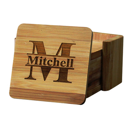 Personalized Coasters - Bamboo Coasters for Drinks with Holders - 7 Piece Set (Square) - WoodArtSupply