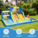 Ktaxon Inflatable Bounce House, Jumping Outdoor Air Castle Children Bouncer Double Water Slide with Air-Blower for Backyard, Park, Lawn (181" L x 181" W x 86.7" H) Ktaxon