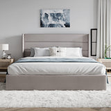 SHA CERLIN Queen Size Lift Up Storage Bed/Modern Wingback Headboard/Upholstered Platform Bed Frame/Hydraulic Storage/No Box Spring Needed/Wood Slats Support/Light Beige SHA CERLIN