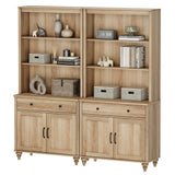 5 Tier Bookshelf 72" Tall Bookcase with Barn Doors, Large Farmhouse Display Book Shelf with 2 Drawers and Storage Cabinet, Library Wood Bookshelves for Living Room,Kitchen, Oak(2PCS) WAMPAT