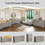 VVFLU Grey 6 Drawer Dresser for Bedroom with LED Lights and Charging Station, Wood 6 Chest Drawers, Large Storage for Clothes, for Living Room, Bedroom, Hallway, Taupe Grey VVFLU