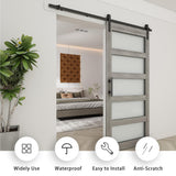 BARNSMITH 36in x 84in Glass Barn Door with 6.6FT Sliding Door Hardware Kit included & Handle,5-Panel Frosted Glass Solid Wood Slab with Water-Proof PVC Surface,Pre-Drilled Easy Assembly,Grey BARNSMITH