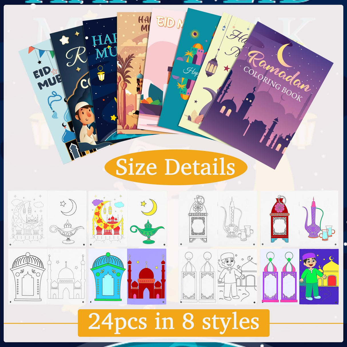 Zhanmai 48 Pcs Ramadan Coloring Book Bulk with Stacking Crayons Ramadan Moon Star Holiday Activity Book Eid Mubarak Coloring Book for Activities Party Favors Supplies Gifts (Moon) Zhanmai
