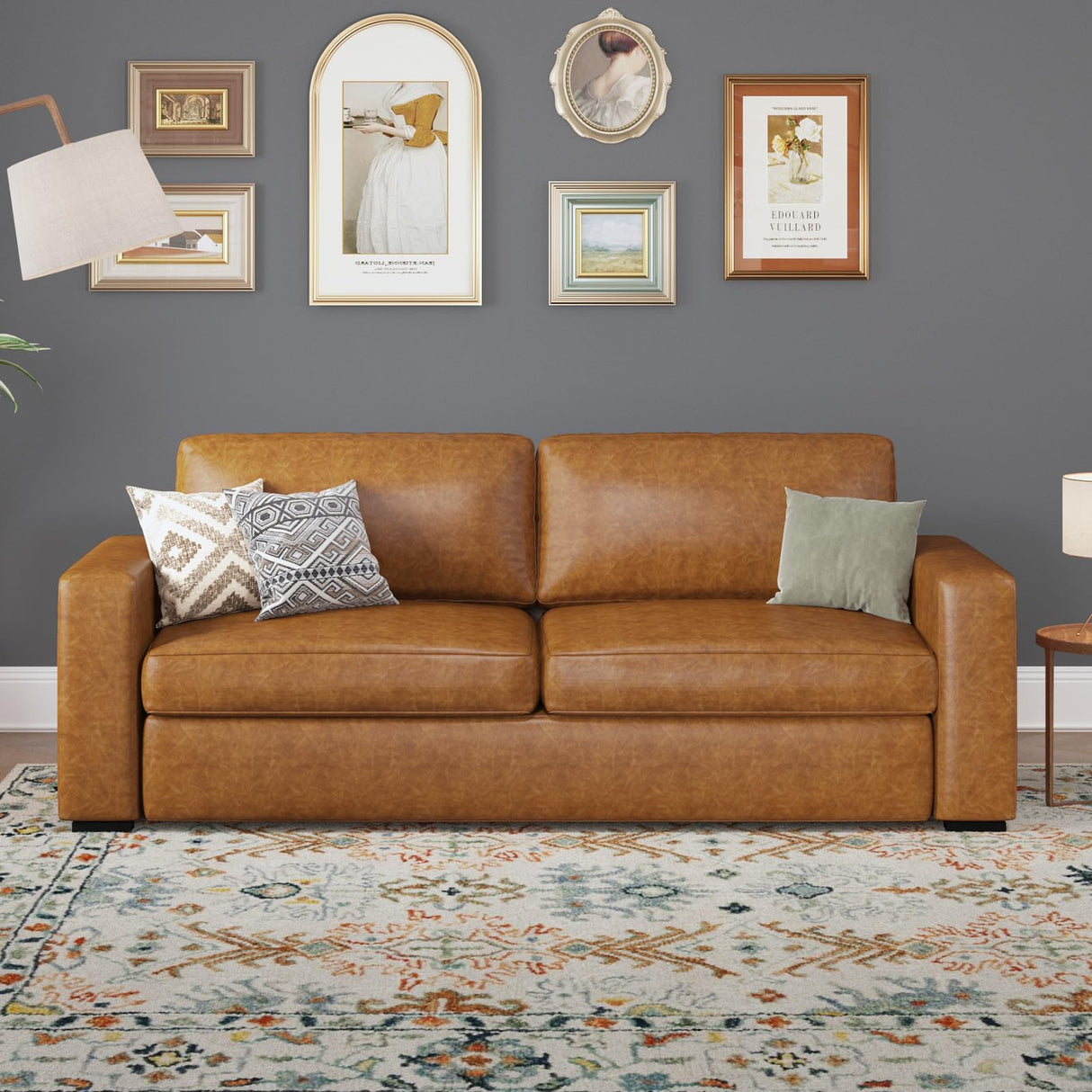 ABCASA 85" Faux Leather Couch with Padded Cushions, Mid-Century Modern Sofa with Extra Deep Seats, 3-Seater Sofa Couch for Living Room Apartment Lounge, Brown ABCASA