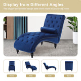 binzida Velvet Chaise Lounge Indoor,Button-Tufted Upholstered Chaise Lounge Chair with Pillow for Bedroom Living Room Office Modern Backrest Leisure Recliner Sleep Sofa (Blue) binzida