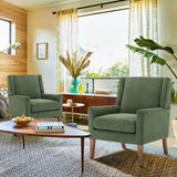 COLAMY Modern Wingback Living Room Chair, Upholstered Fabric Accent Armchair, Single Sofa Chair with Lounge Seat and Wood Legs for Bedroom/Office/Reading Spaces, Green COLAMY