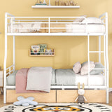 Favfurish Full Over Queen Metal Bunk Bed with 2 Storage Drawers,Contemporary Iron-Crafted Bed Frame,w/Ladder & Full Length Gridded Guardrails,No Box Spring Needed,for Bedroom Guest Room,White Favfurish