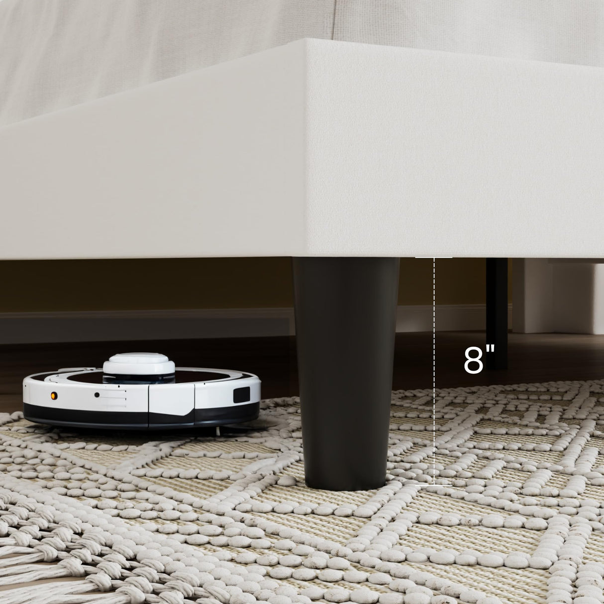 SHA CERLIN Queen Size Velvet Upholstered Platform Bed Frame with Vertical Channel Tufted Wingback Headboard, Wooden Slats Support, Easy Assembly, Under Bed Storage, No Box Spring Required, White SHA CERLIN