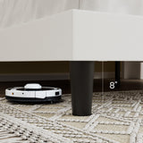 SHA CERLIN Queen Size Velvet Upholstered Platform Bed Frame with Vertical Channel Tufted Wingback Headboard, Wooden Slats Support, Easy Assembly, Under Bed Storage, No Box Spring Required, White SHA CERLIN