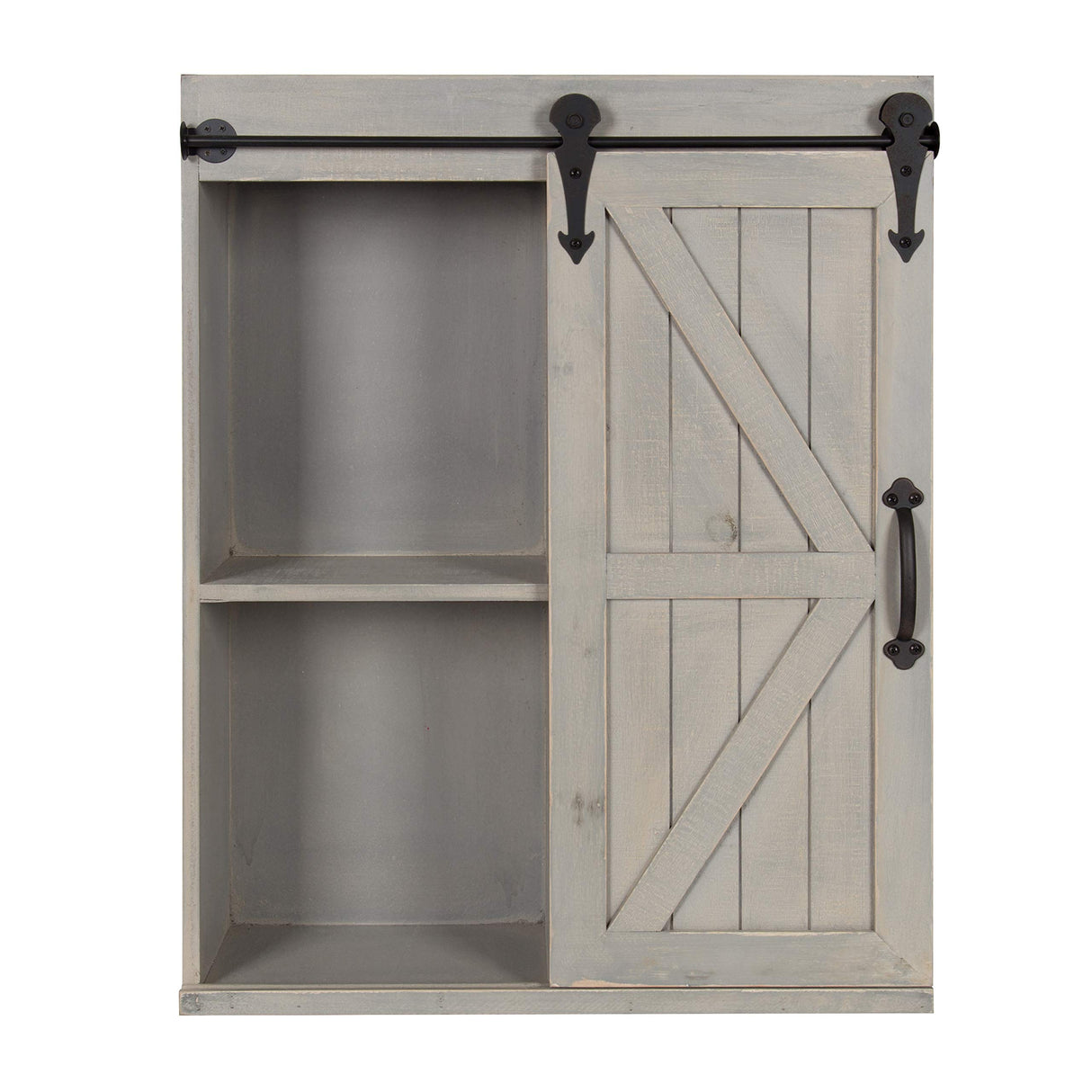 Kate and Laurel Cates Decorative Wood Wall Storage Cabinet with Sliding Barn Door, Rustic Gray Kate and Laurel