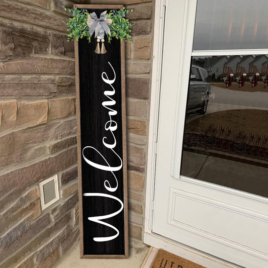 Outdoor Welcome Sign for Front Porch Standing 45"X9" Vertical Leaner Wood Frame Tall Outside Rustic Large farmhouse Home Decor Welcome Sign for Front Door Decorations (Wood Black)