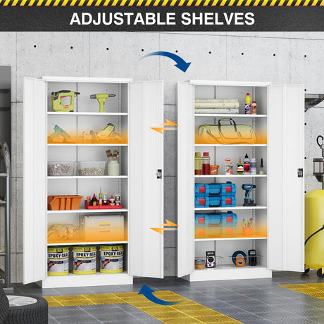Fesbos Metal Storage Cabinet-71” Tall Steel File Cabinets with Lockable Doors and Adjustable Shelves-White Steel Storage Cabinet for Home,Kitchen, School, Office, Garage Fesbos
