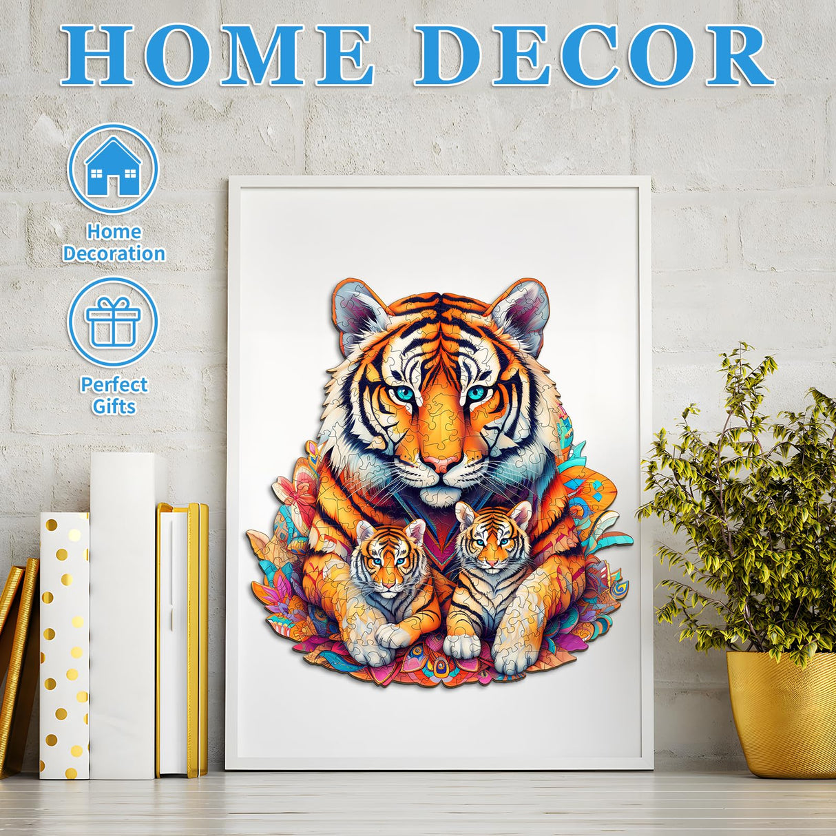 Woodemon Wooden Puzzles for Adults, Tiger Family (M-190pcs) Wooden Jigsaw Puzzles Kids, 11.2 * 11.8in Unique Shaped Animal Wood Puzzles Adults, Fathers Birthday Family Games Woodemon