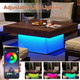 Osparple LED Coffee Table with Storage, 35" Small Square Coffee Table Modern Wooden Accent Center Sofa Side Tables for Living Room, Brown & White Osparple