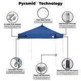 E-Z UP Pyramid Instant Shelter Canopy Pop Up Tent, 10' x 10' with Wide-Trax Roller Bag & 4 Piece Spike Set, Royal Blue E-Z UP