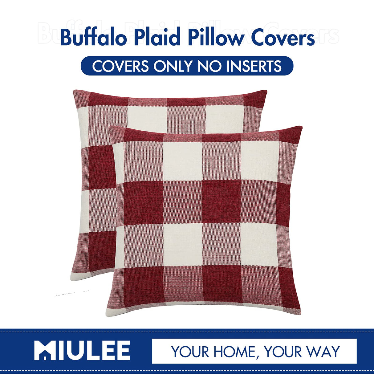 MIULEE Pack of 2 Christmas Classic Farmhouse Buffalo Check Plaids Linen Soft Soild Decorative Square Porch Throw Pillow Covers Home Decor Cushion Case for Sofa Bedroom 18x18 Inch, White and Red MIULEE
