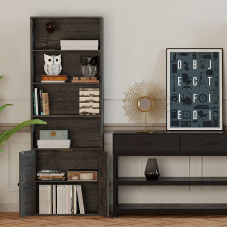 IRONCK 6-Tier Industrial Bookcase with Doors – Charcoal Grey Floor Standing Shelves for Home Office and Living Room IRONCK