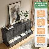 AMERLIFE 63" Fluted 6 Drawer Dresser, Long Modern Chest of Storage Drawers with Pine Handles, Rounded Corners & Anti-Tip Design, Wood Closet Organizer for Bedroom, Living Room, Nursery, Black AMERLIFE