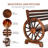 VINGLI Outdoor Rustic Wooden Bench with Wagon Wheel Arms, 3 People Outdoor Bench Garden Bench Front Porch Furniture Patio Lawn Yard Park, Indoor and Ourdoor Decor VINGLI