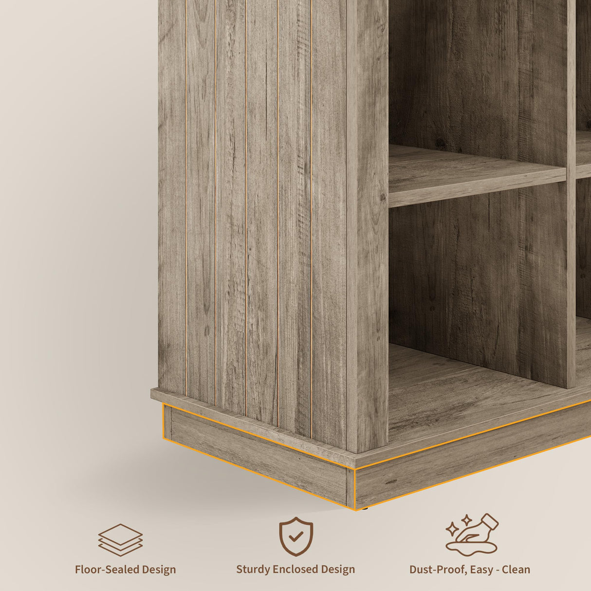 GarveeHome 8 Cube Storage Organizer Bookshelf, Farmhouse Horizontal Bookcase, 62 in Wood Storage Bookcase for Entryway, Long Low Bookshelves for Living Room (Grey, 8 Cube) GarveeHome