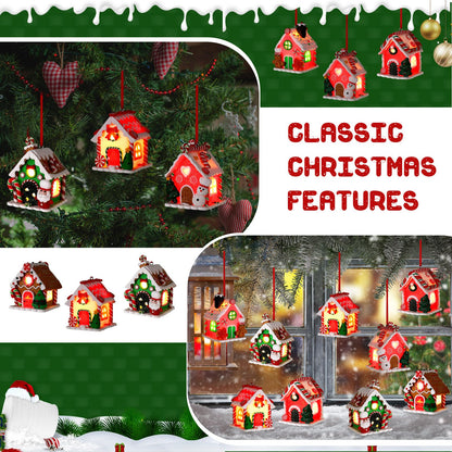 Thyle 12 Pieces Lighted Gingerbread House Ornament Glitter Holiday Christmas Tree Ornament Christmas LED Claydough Hanging Ornaments for Christmas Holiday Party Decoration