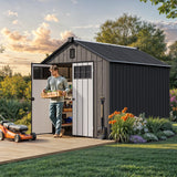 YITAHOME 8x10 FT Outdoor Storage Shed with Floor, Plastic Garden Shed for Bikes, Tools, and Pool Supplies, Outdoor Resin Shed with Lockable Doors, Windows, and Vents for Patio, Lawn, Backyard, Black YITAHOME