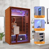 OUTEXER Far Infrared Sauna Home Sauna Spa Room for 2 Person Low-EMF Canadian Hemlock Wood 1950W Indoor Saunas with Oxygen Bar 47.2 * 35.4 * 74.8Inch OUTEXER