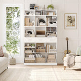 HOSTACK 75" Tall Book Shelf and Bookcase, 47" Wide Bookshelf with Drawers, Modern 9 Tier Bookcase with Storage, Large Wood Display Cabinet with Adjustable Shelves for Living Room, Home Office, White HOSTACK