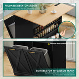 YITAHOME Drop Leaf Kitchen Island with Double Tilt Out Trash Cabinet, Rolling Kitchen Trash Recycling Cabinet with Power Outlet, Drawers, 20 Gallon Garbage Bin Storage for Kitchen Dining Area, Black YITAHOME