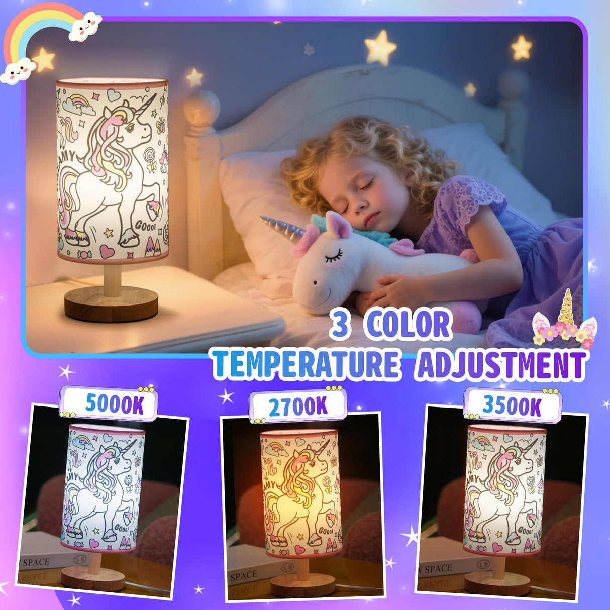 JIGQGY Unicorn Lamp DIY Kit for Kids – Paint Your Own Night Light with 24 Markers, Arts & Crafts for Girls Ages 4-12, Creative Birthday Gifts for Girls Boys, Art Supplies Toys Ages 6 7 8 9 10 11 12 JIGQGY