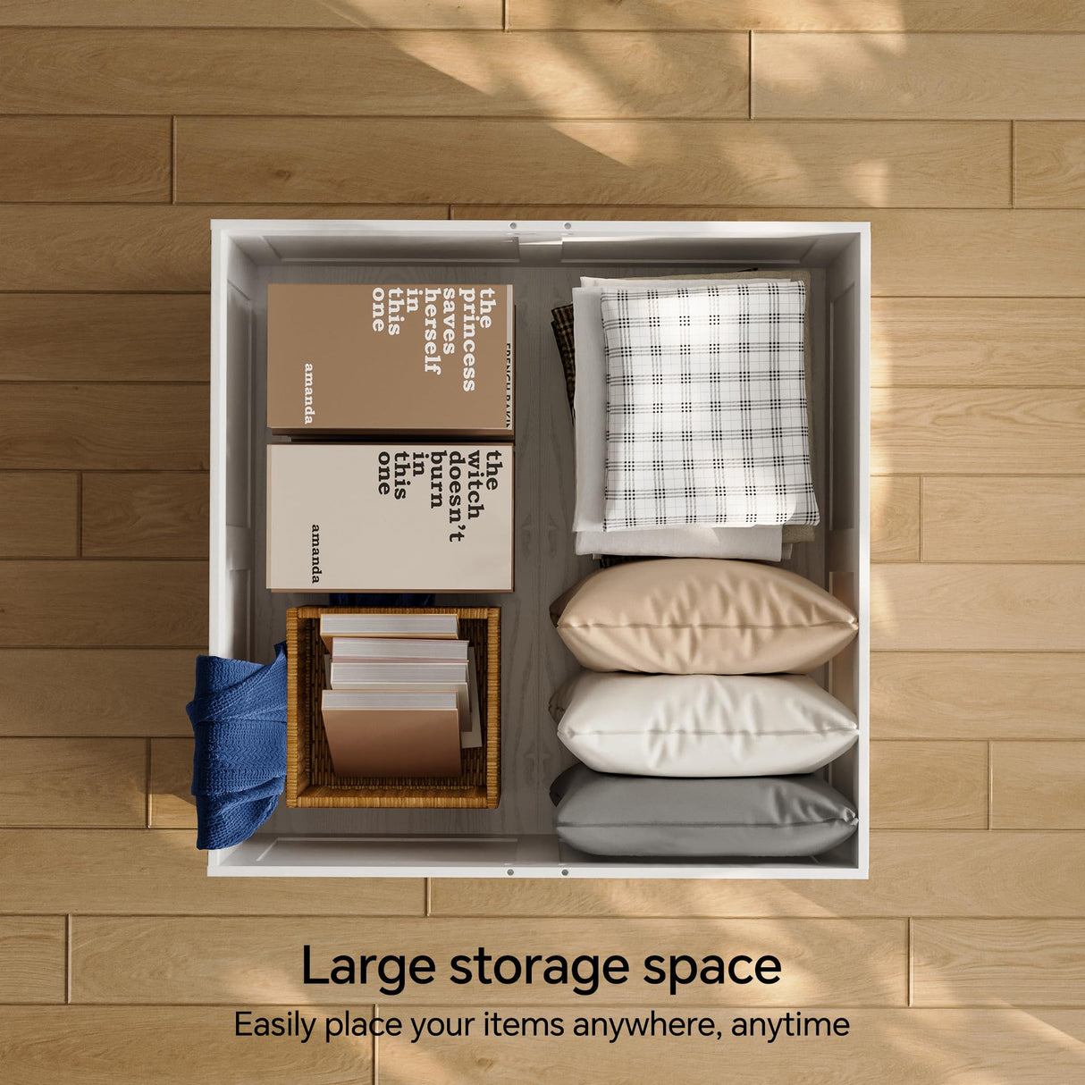 Farmhouse Coffee Table, Heavy-Duty Coffee Table with Storage, Square Wood Center Table Set for Living Room with Pull Up Large Hidden Storage Compartment, Maple White senlin