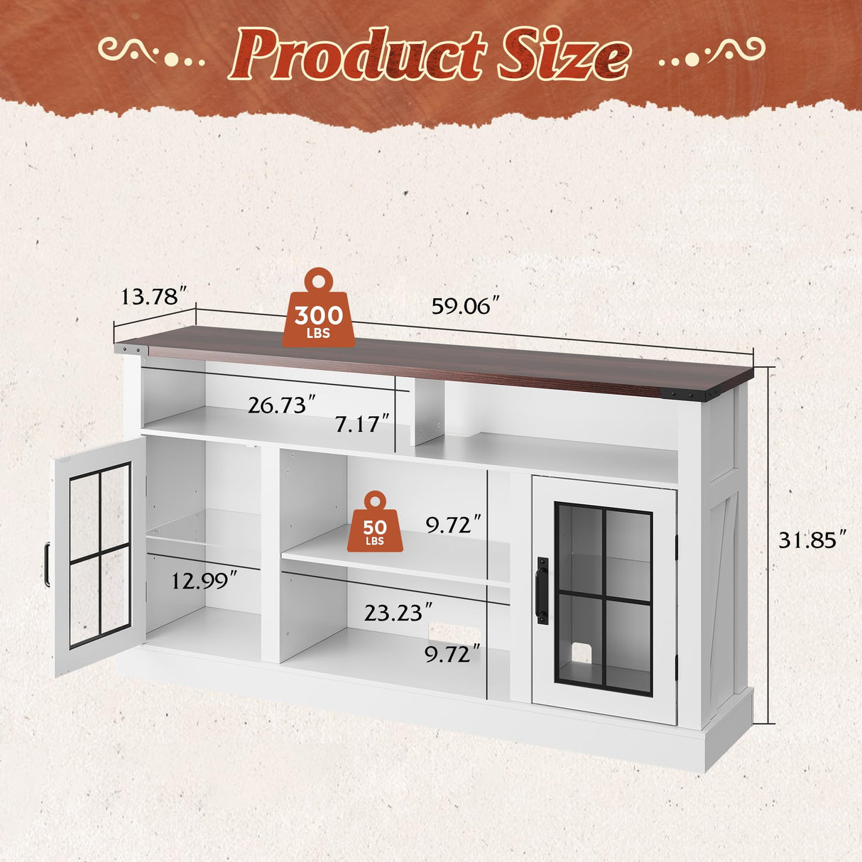 WLIVE Farmhouse TV Stand for 65 Inch TV, Tall Entertainment Center with LED Lights, Mid Century Modern TV Console wirh Open Shelves and Glass Cabinet Doors for Living Room and Bedroom, White WLIVE